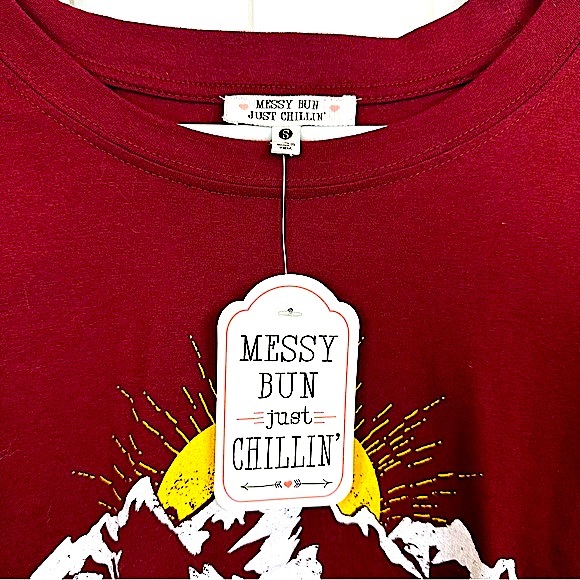 NWT Messy Bun Just Chillin Long Sleeve Colorado Crop in Burgundy Wine Color Sz S - Picture 9 of 16